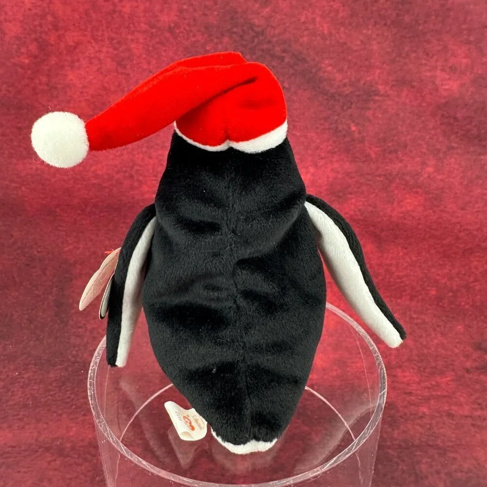 1998 RARE AND RETIRED TY BABY ZERO THE PENQUIN WITH CHRSTMAS SANTA HAT 6